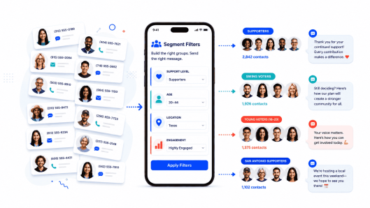 Segment one voter contact list into targeted groups and send each the right message.