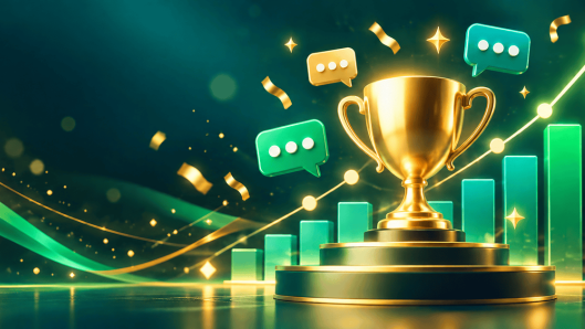 Illustration of a trophy and rising growth charts representing real SMS marketing results